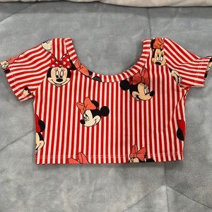 Wild rich kids red striped Minnie Mouse Disney crop top 2T
